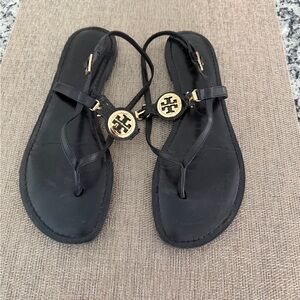 Black Leather Tory Burch Sandals